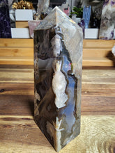 Load image into Gallery viewer, Fluorescent Fire Agate Obelisk (421g)