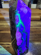 Load image into Gallery viewer, Fluorescent Fire Agate Obelisk (421g)