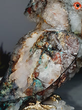 Load image into Gallery viewer, Peruvian Quantum Quartz (Chrysocolla in Quartz) Cockatoo on Clear Quartz Cluster Base