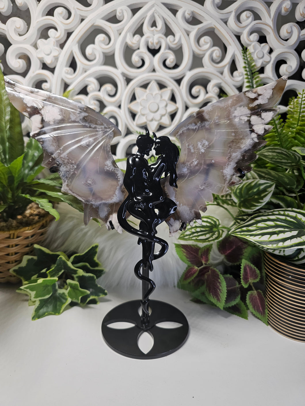 Black Flower Agate Angel & Demon Wings