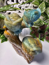 Load image into Gallery viewer, Three Little Owls Sitting on a Tree. Carribean Calcite

