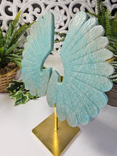 Load image into Gallery viewer, Amazonite Peacock Wings on Gold Stand
