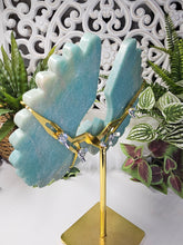 Load image into Gallery viewer, Amazonite Peacock Wings on Gold Stand
