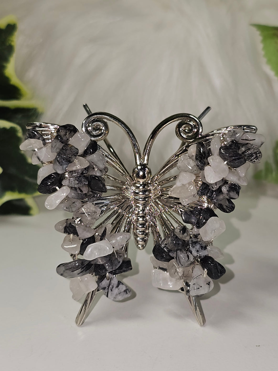Black Tourmaline in Quartz Chipped Butterfly