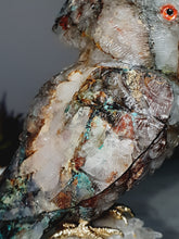 Load image into Gallery viewer, Peruvian Quantum Quartz (Chrysocolla in Quartz) Cockatoo on Clear Quartz Cluster Base
