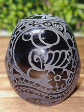 Load image into Gallery viewer, Black Obsidian Aztec Etched Carving Skull
