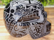 Load image into Gallery viewer, Black Obsidian Aztec Etched Carving Skull
