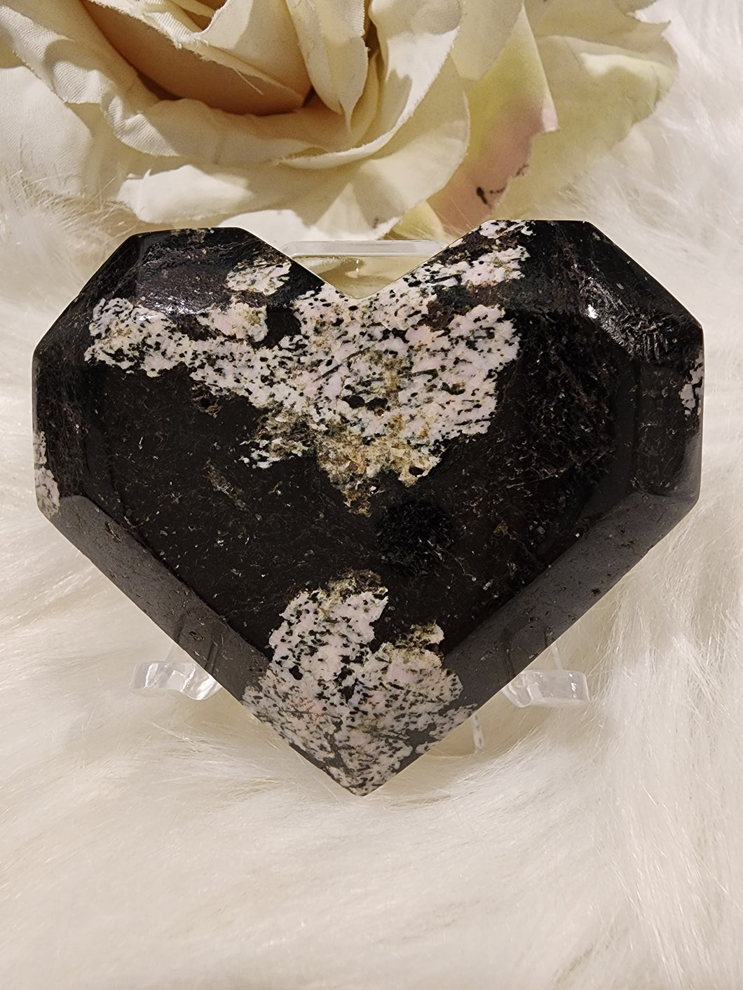 Snowflake Obsidian Faceted Heart