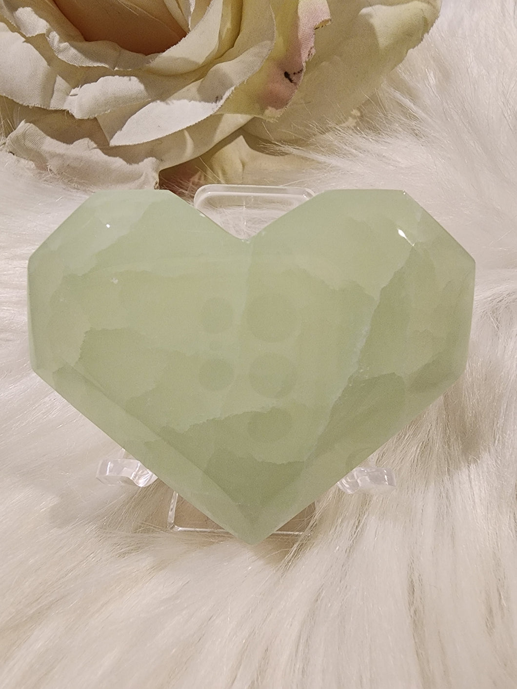 Pistachio Calcite Faceted Heart