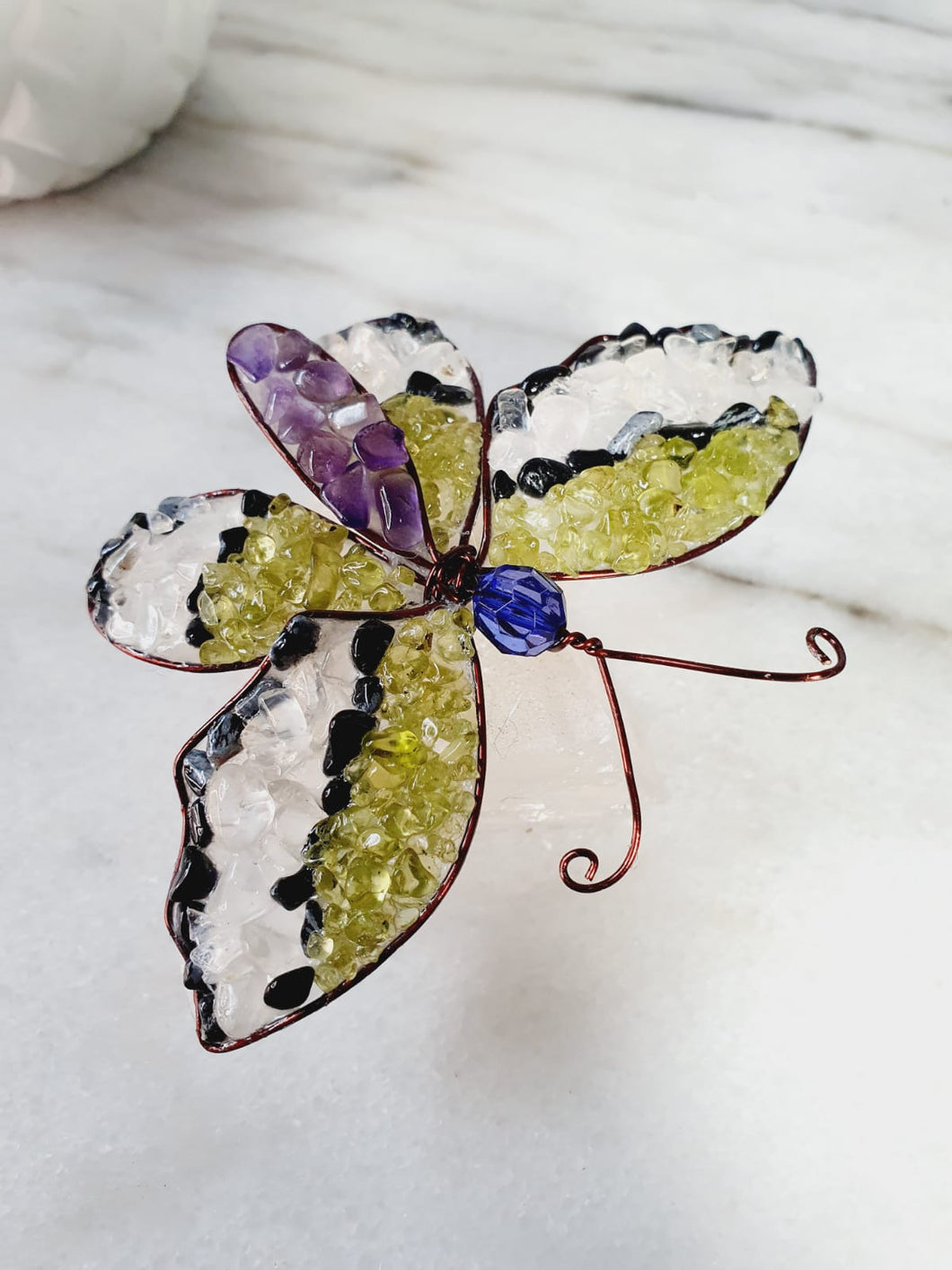 Handcrafted Chip Butterfly on Quartz