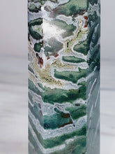 Load image into Gallery viewer, Super Unique Moss Agate Point with Zebra Druzies

