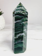 Load image into Gallery viewer, Super Unique Moss Agate Point with Zebra Druzies
